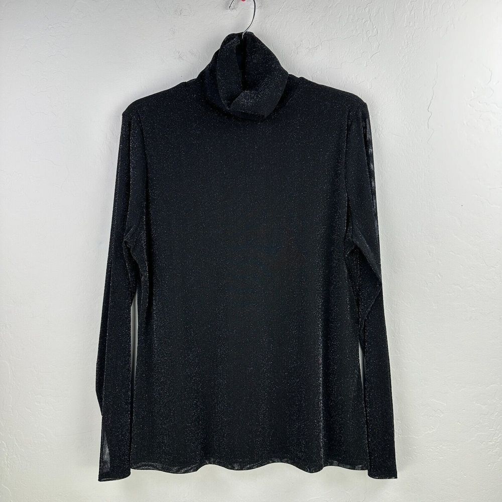 INC International Concepts Top Womens XL Black Silver Turtleneck Stretchy Sheer
